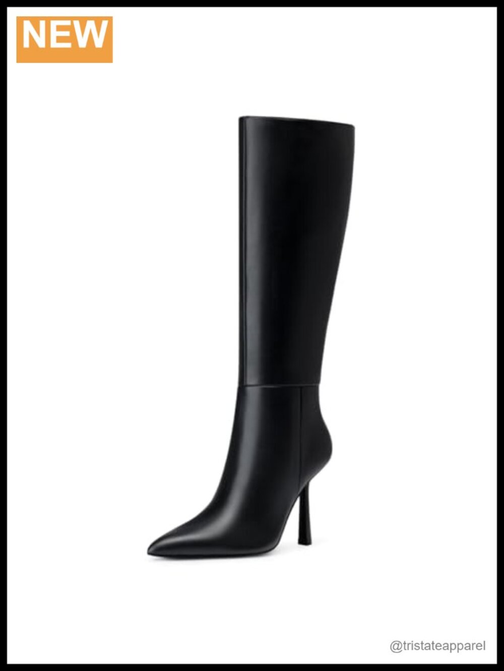 Womens Knee High Boots Stiletto Heel 4 Inch Wide Calf PU Leather Zip Waterproof